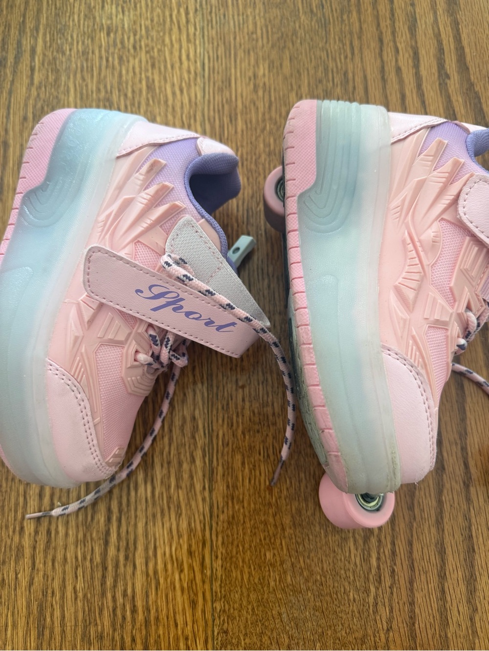 Kids Pink Light-Up Roller Shoes with Heel Wheel